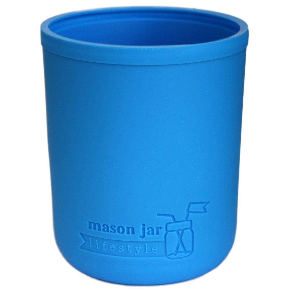 blue silicone insulating kozie for ball glass mason jar